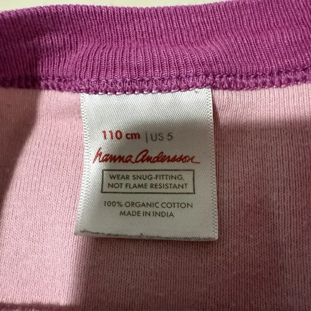 Hanna Andersson Girl’s Size 5 Long Sleeve Cat Striped Organic Pajama Top Pink